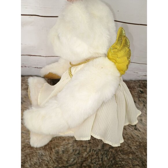 Angel Themed Vermont Teddy Bear With Gold Wings & White Pleated Dress Handmade P - Picture 4 of 6